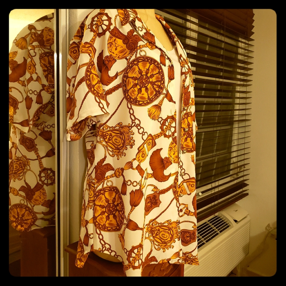 Colored Print Vintage Blouse M or L